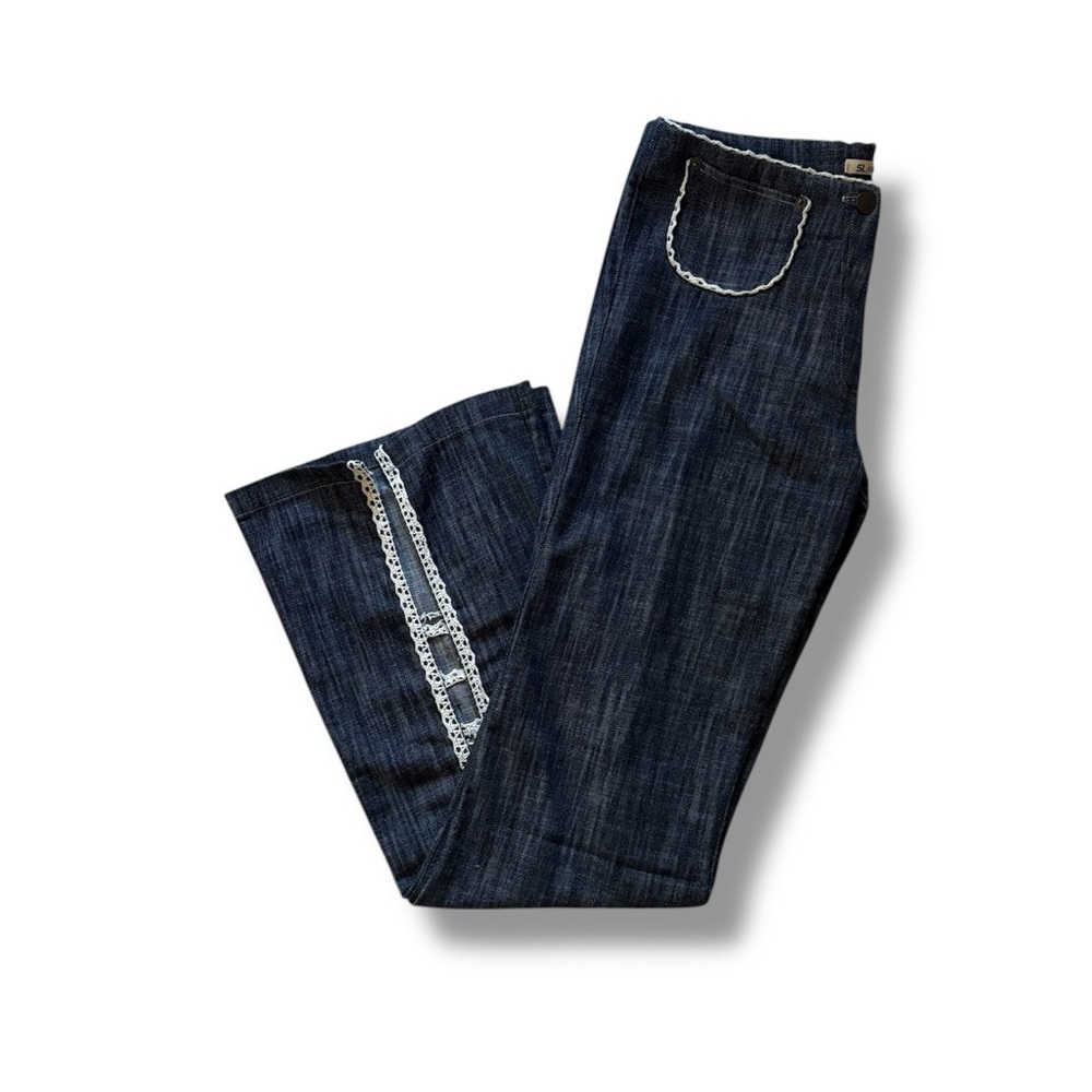 SL Jean’s Shendel | Vintage Y2K Dark Wash Lace Trim Grunge Goth Flare Jeans - Picture 4 of 8